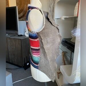 Custom Distressed Leather & Pendleton Western Blanket Wool Vest hippie boho ski